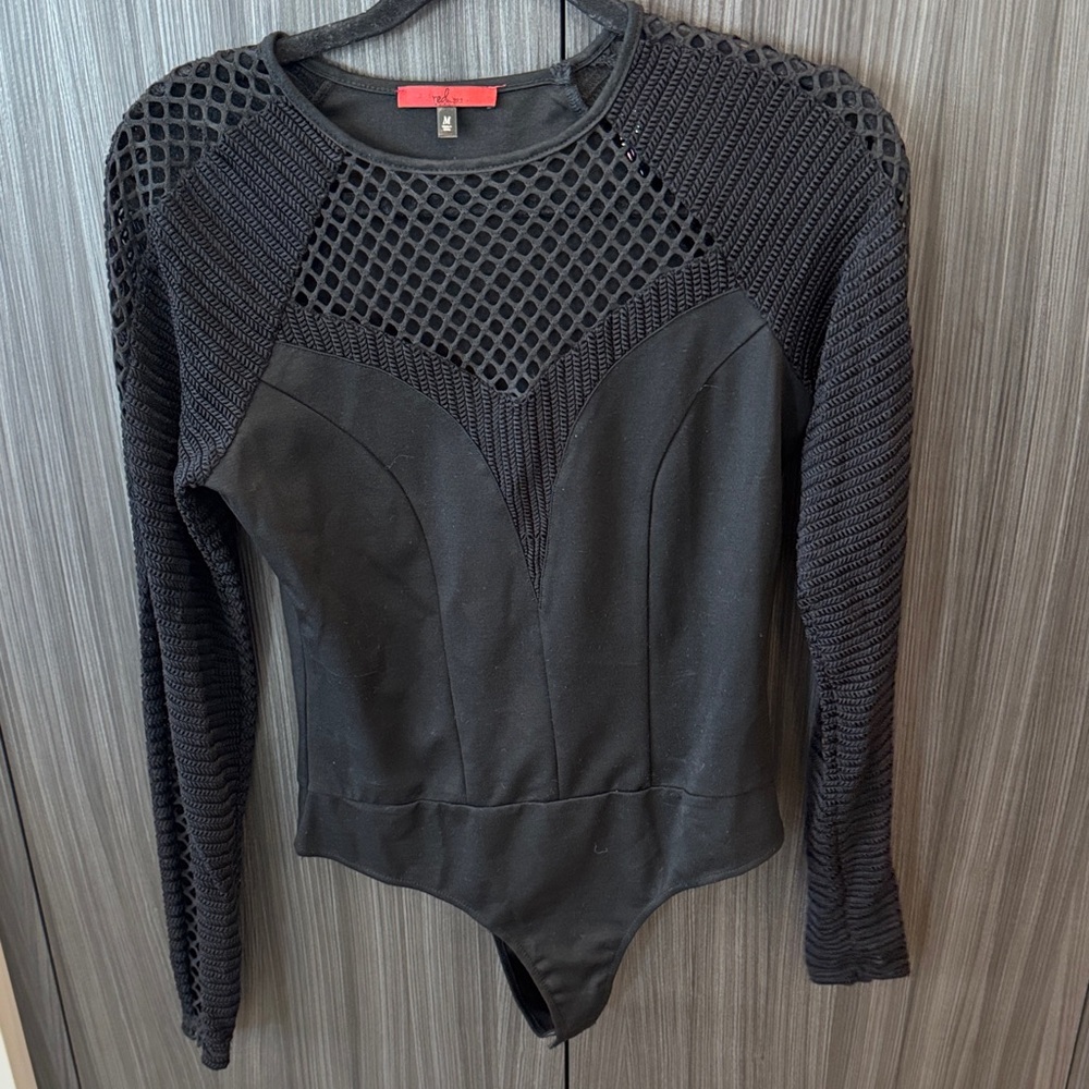 Stylish Black Mesh Sleeve Bodysuit